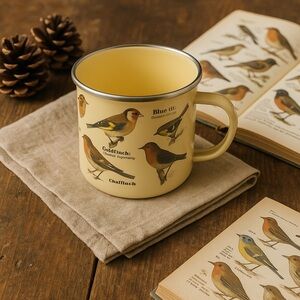 Gift Republic Garden Birds Enamel Mug | Vintage Bird Illustration Nature Cup